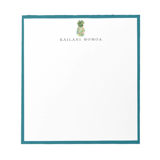 Botanical Floral Pineapple Blue Frame Notepad (Front)