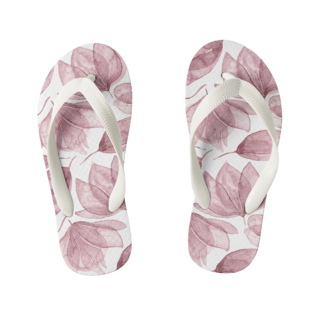 Botanical Floral Pink Plant Flower Pattern Kid's Jandals (Footbed)