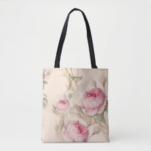 Botanical Floral Pink Roses  Tote Bag
