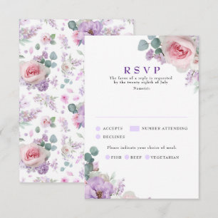 Botanical Floral Purple Pink Wedding RSVP Cards
