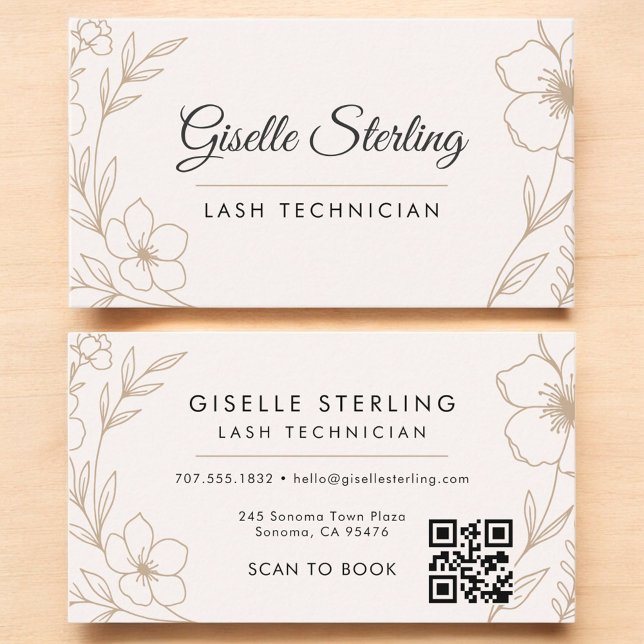 Botanical Floral QR Code Blush Lash Technician Business Card (Creator Uploaded)