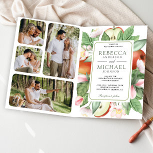 Botanical Floral Red Apple Orchard QR Code Wedding Invitation