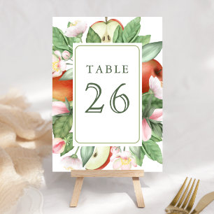 Botanical Floral Red Apple Orchard Wedding Table Number