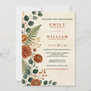 Botanical Floral Rust Terracotta Garden Wedding Invitation