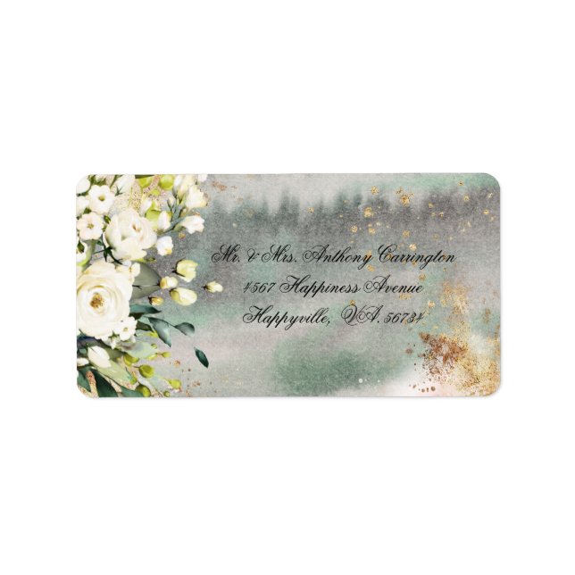 Botanical Floral Sage Green Wedding Return Address Label (Front)