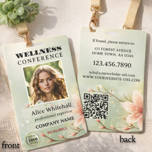 Botanical Floral Sage Green Wellness Conference ID Badge