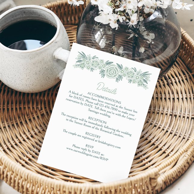 Botanical Floral Sage Mint Emerald Green Wedding Enclosure Card (Creator Uploaded)