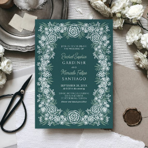 Botanical Floral Sage Mint Emerald Green Wedding Invitation