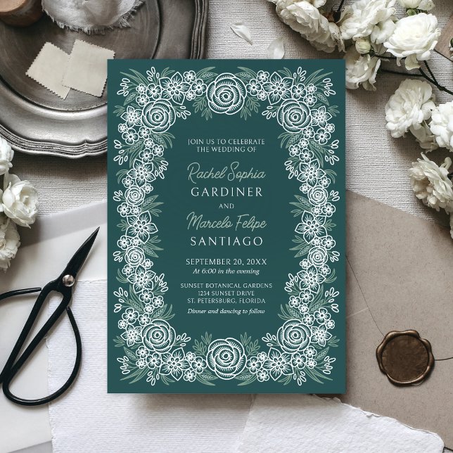 Botanical Floral Sage Mint Emerald Green Wedding Invitation (Creator Uploaded)