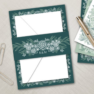 Botanical Floral Sage Mint Emerald Green Wedding Invitation Belly Band