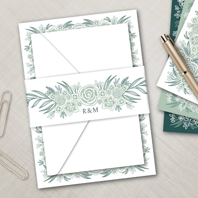 Botanical Floral Sage Mint Emerald Green Wedding Invitation Belly Band (Creator Uploaded)