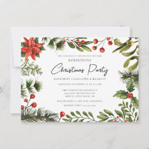 Botanical Floral Script Christmas Party Invitation