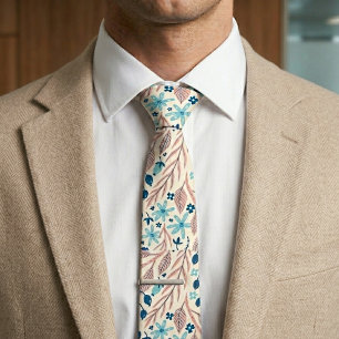 Botanical floral sea green tie