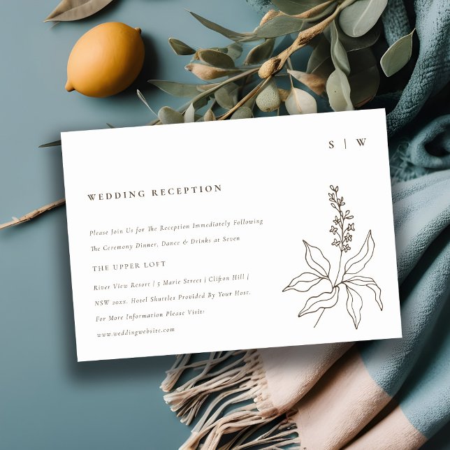 Botanical Floral Sketch Monogram Wedding Reception Enclosure Card (Creator Uploaded)