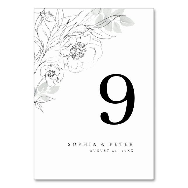 Botanical Floral Sketch Table Number (Front)