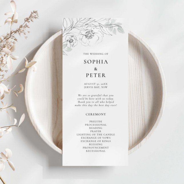 Botanical Floral Sketch Wedding Ceremony Program (Creator Uploaded)