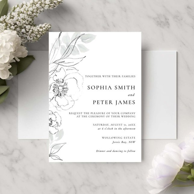 Botanical Floral Sketch Wedding Invitation (Creator Uploaded)