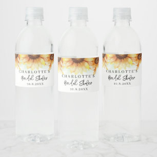 Botanical Floral Sunflower Bridal Shower Water Bottle Label