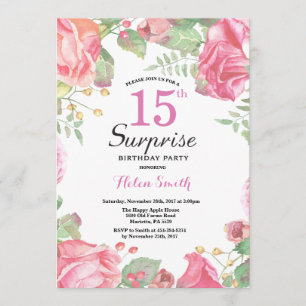 Botanical Floral Surprise 15th Birthday Invitation