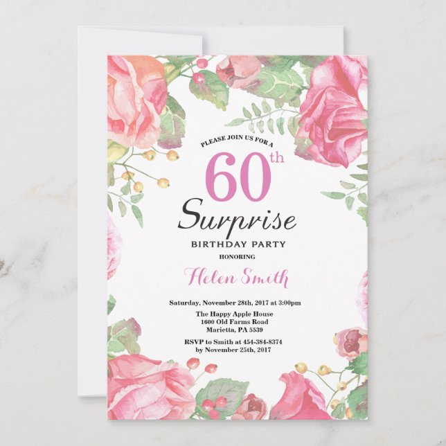 Botanical Floral Surprise 60th Birthday Invitation (Front)