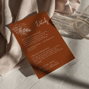 Botanical Floral Terracotta Boho Wedding Details Enclosure Card
