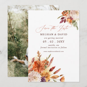 Botanical Floral Terracotta Fall Wedding Photo Save The Date