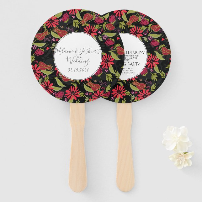 Botanical Floral Tulip Rose Greenery Wedding Hand Fan (Front and Back)