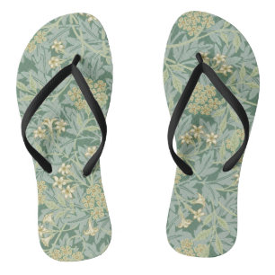 Botanical Floral Vintage Teal and Green Jandals