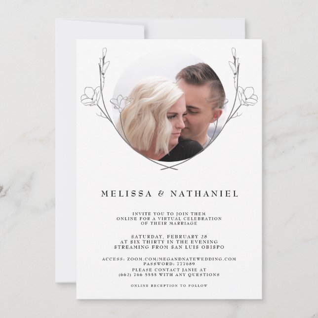 Botanical Floral Virtual Wedding Photo Invitation (Front)