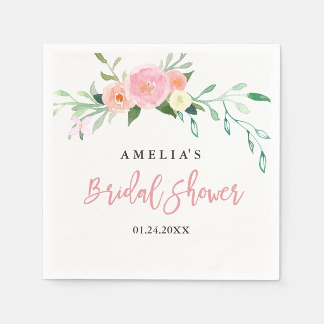 Botanical Floral Watercolor Bridal Shower Napkin (Front)