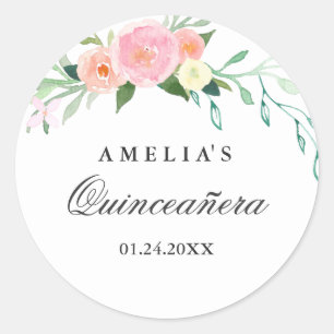 Botanical Floral Watercolor Quinceanera Sticker