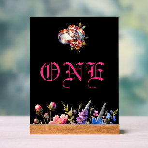 Botanical Floral Wedding bands Tabletop NumberSign Acrylic Sign