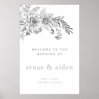 Botanical floral wedding welcome sign, wedding poster