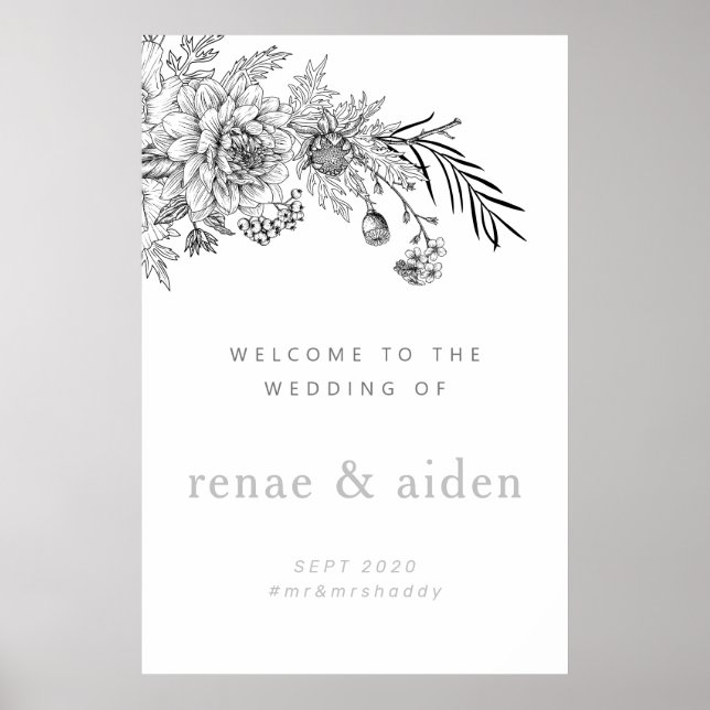 Botanical floral wedding welcome sign, wedding poster (Front)
