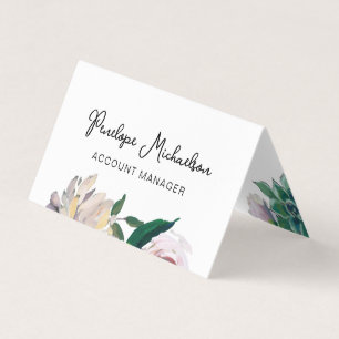 Botanical Floral with Pretty Script and QR Code Business Card