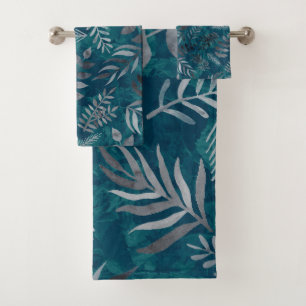 Botanical Florals on Blue Bath Towel Set