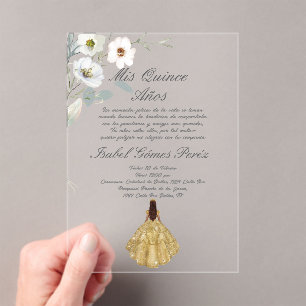 Botanical flower acrylic Quinceanera invitation 