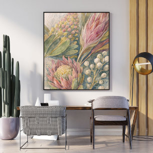 botanical flower art protea flower illustration poster