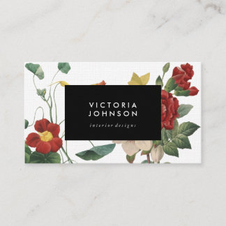 Botanical flower black frame business card