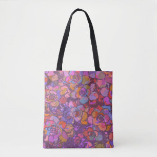 Botanical Flower Illustration Pattern in Purple Tote Bag