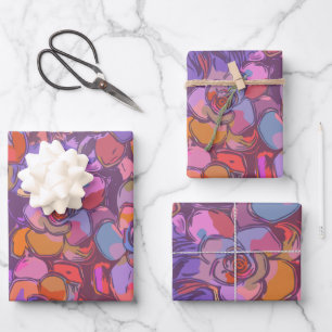 Botanical Flower Illustration Pattern in Purple  Wrapping Paper Sheet