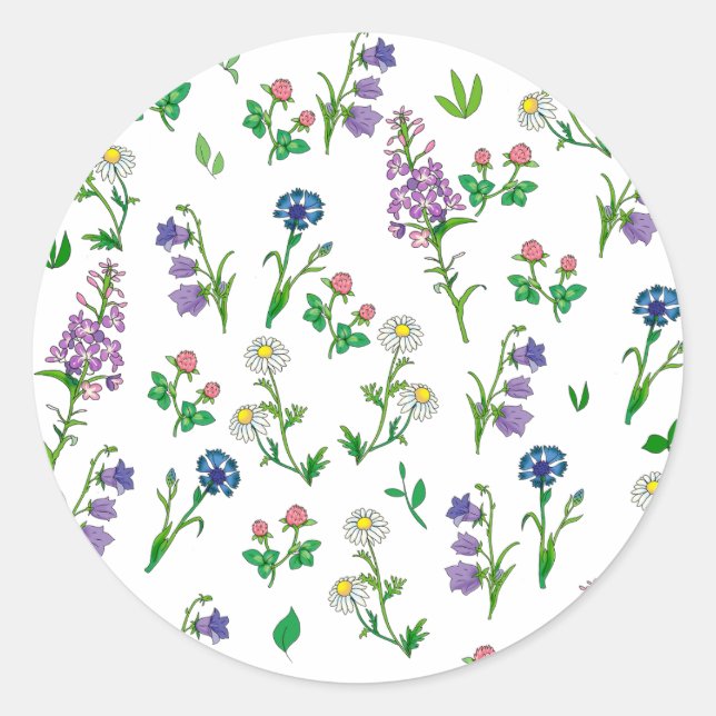 botanical flower pattern classic round sticker (Front)