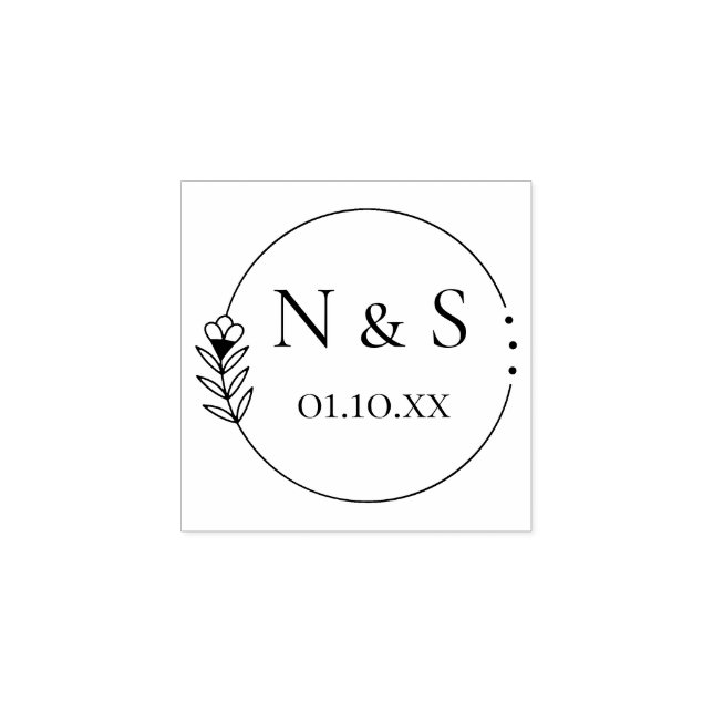 Botanical Flower Players, Wedding, Initial Rubber Stamp (Imprint)