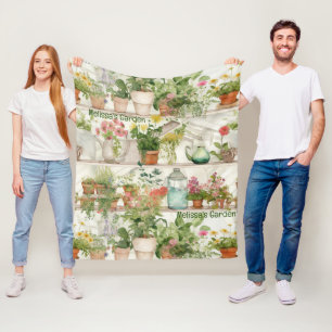 Botanical Flower Vase Garden Plants Watercolor Fleece Blanket