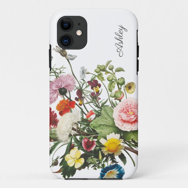 Botanical Flower Watercolor CUSTOM NAME Case-Mate iPhone Case (Back)