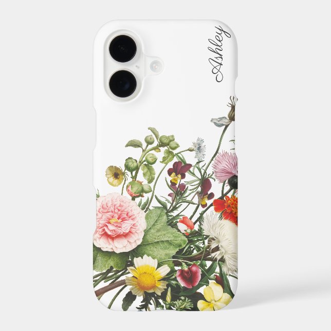 Botanical Flower Watercolor CUSTOM NAME iPhone Case (Back)