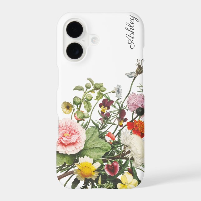 Botanical Flower Watercolor CUSTOM NAME iPhone Case (Back)