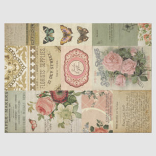 Botanical Flowers and Vintage Ephemera Decoupage Tissue Paper