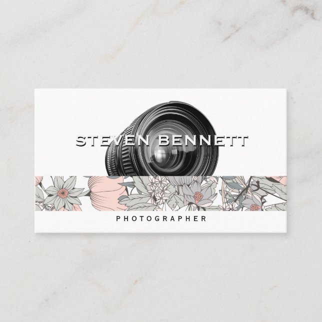 Botanical Flowers | Camera Lens Business Card (Front)