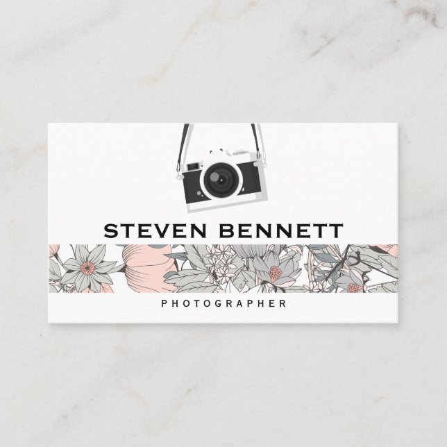 Botanical Flowers | Hanging Vintage Camera Business Card (Front)